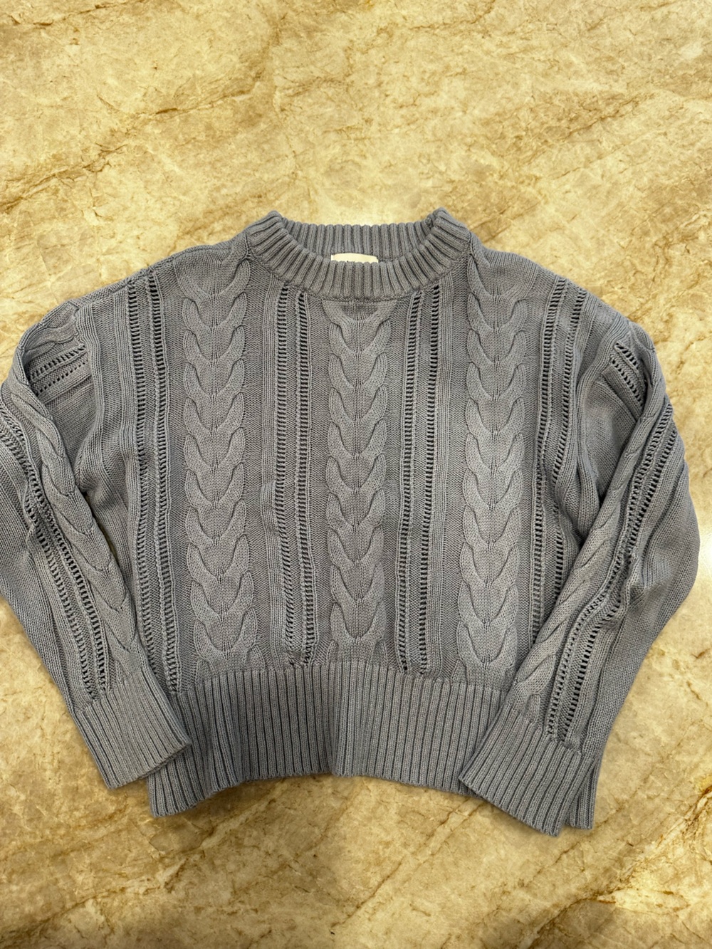 Women’s Cable-Knit Crewneck Sweater in Light Blue